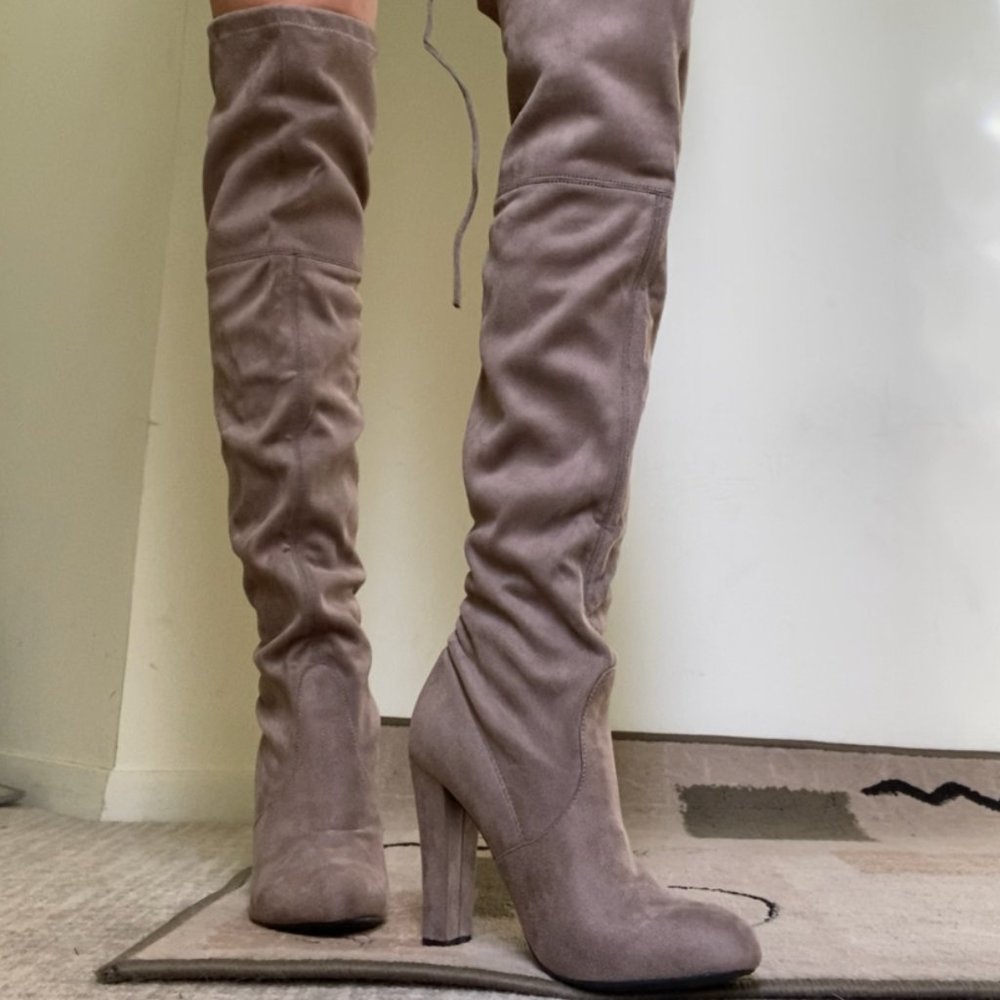 Steve Madden Gemma Over-the-Knee Taupe Suede Heeled Boots